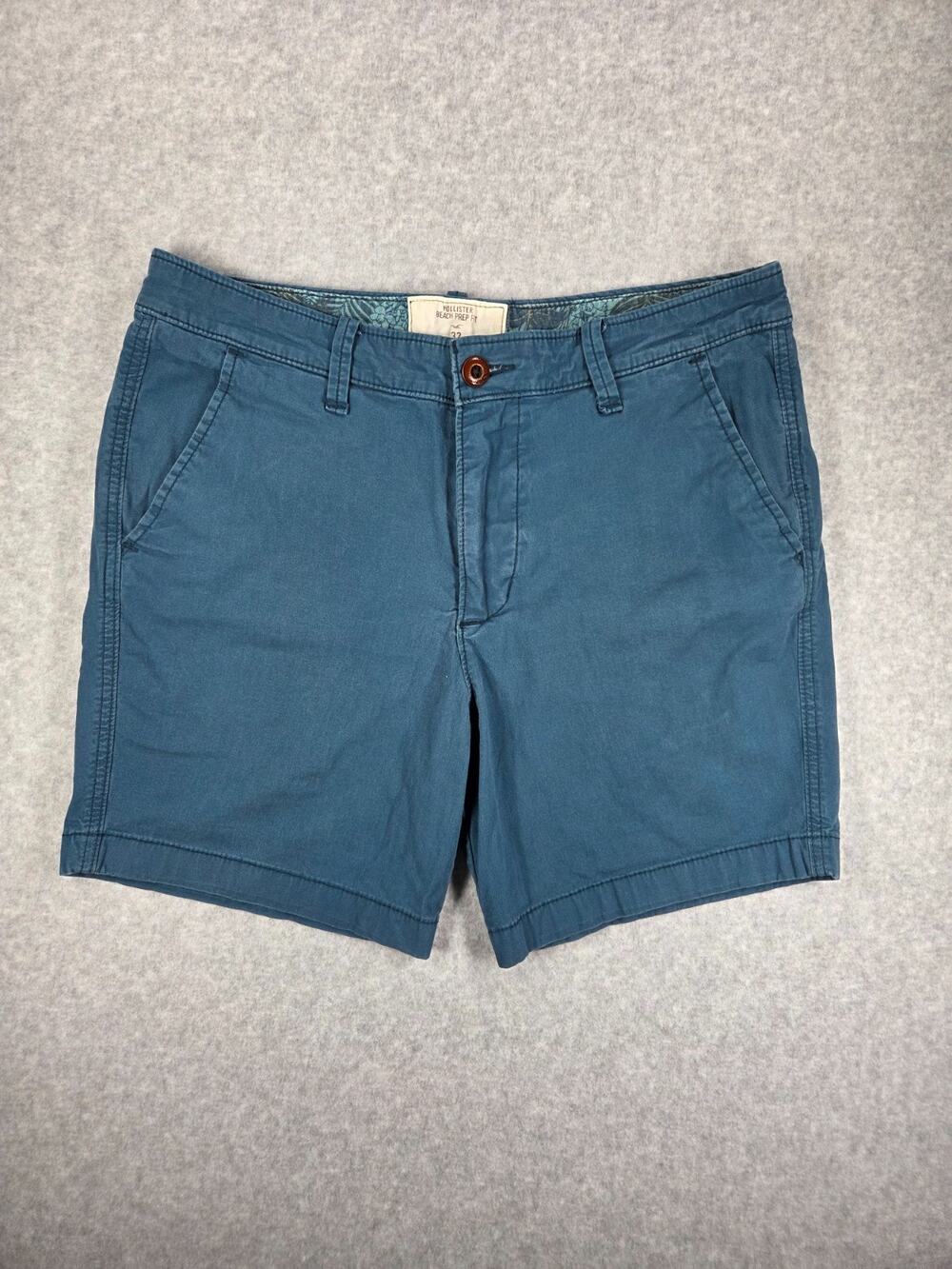 Hollister Beach Prep Chino Shorts Men 32 Slate Blue Stretch 7" Inseam